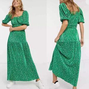 Asos Plisse Green Floral Ditsy Print Pleated Stretch Maxi Dress Woman Size 8